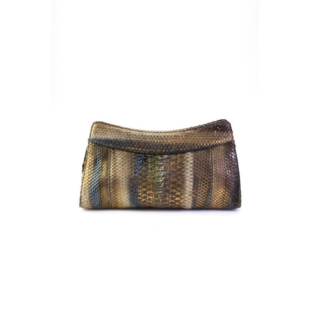 Lai Metallic Snakeskin Leather Magnet Frame Clutch Handbag Multicolor 11inch - Picture 3 of 5